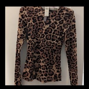 Anthropologie Brown Pattern Mesh Long Sleeve Top